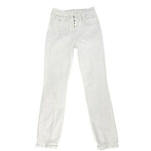 MOTHER The Lace Up Dazzler Ankle Chew Almost Innocent White skinny jeans Size 26